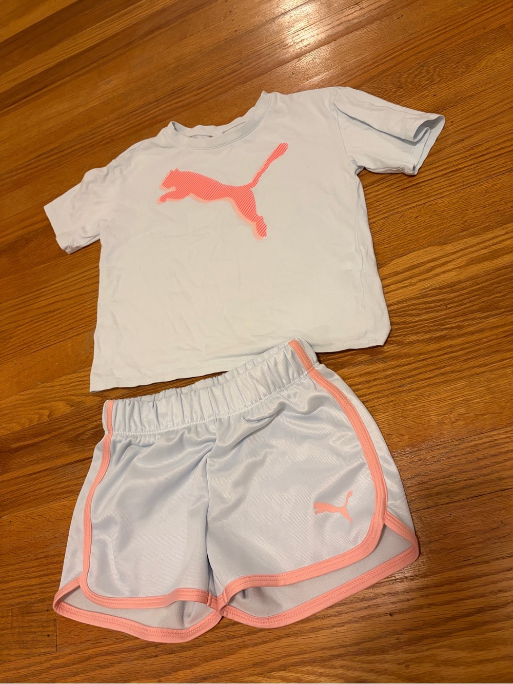 Puma Kids White and Pink Short Set